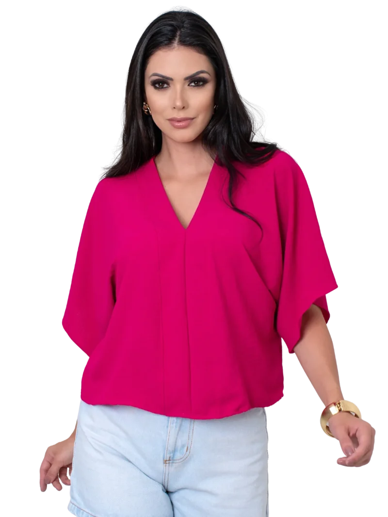 camisa de crepe duna com decote v moda feminina