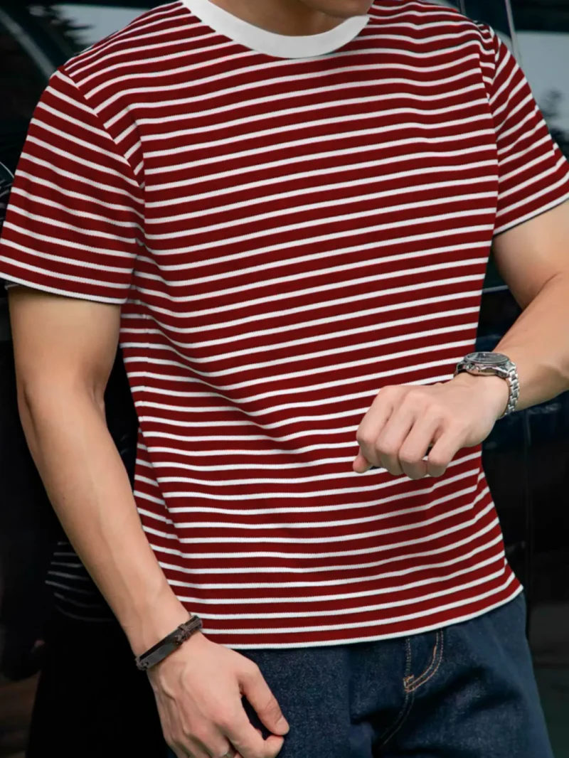Camiseta básica de cordas masculina, Camiseta básica de malha, Camiseta solta, Confortável