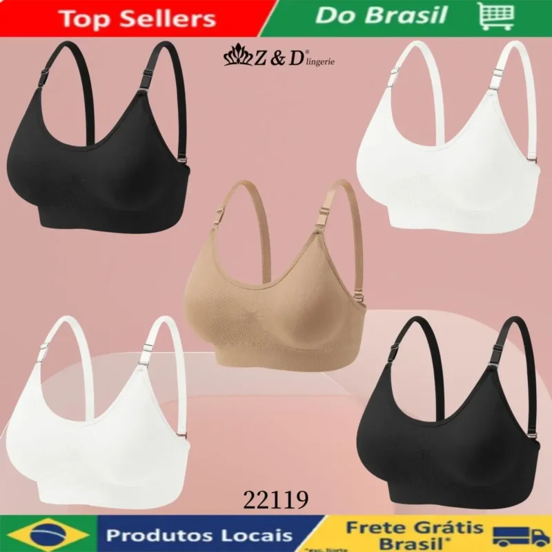 Lingerie Top Alças Larga Sem Costura Com Bojo e Renda 22119