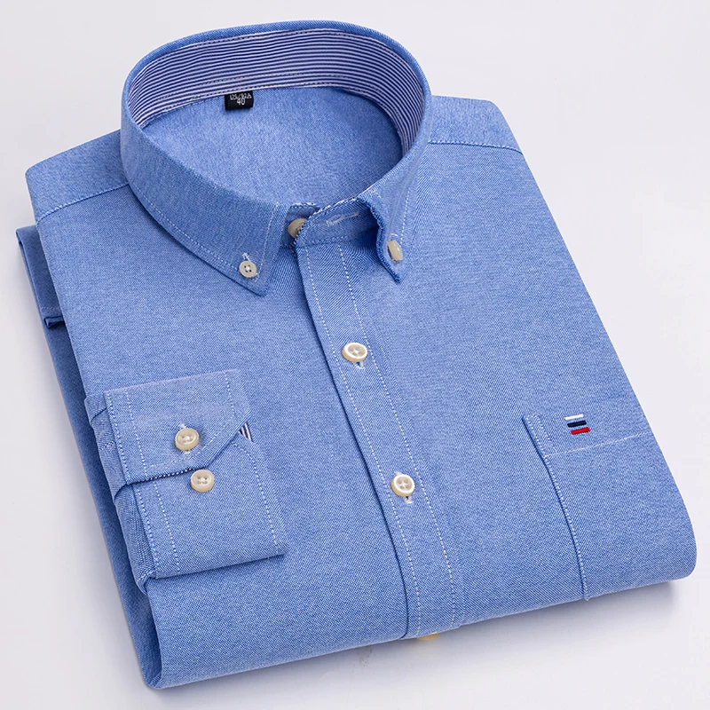 Camisa Oxford xadrez de manga comprida masculina, Grandes dimensões, Casual, Cor sólida, Estampado, Ajuste regular 100% algodão, 7XL, 6XL, 5XL