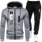 Conjunto de moletom e moletom com zíper de 2 peças masculino, agasalho casual com capuz, roupas masculinas, terno outono