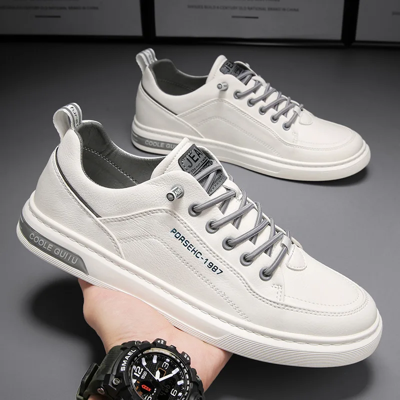 Sapato confortável de couro antiderrapante masculino, mocassins casuais, tênis masculino leve