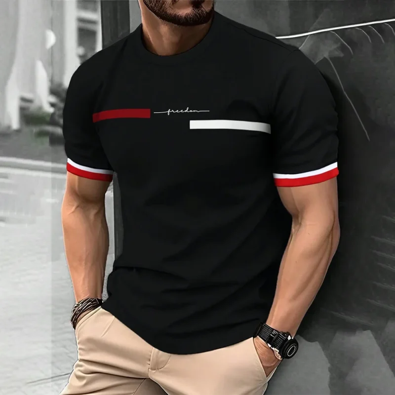 Moda 3d listra carta impressão t camisa masculina tendência streetwear casual
